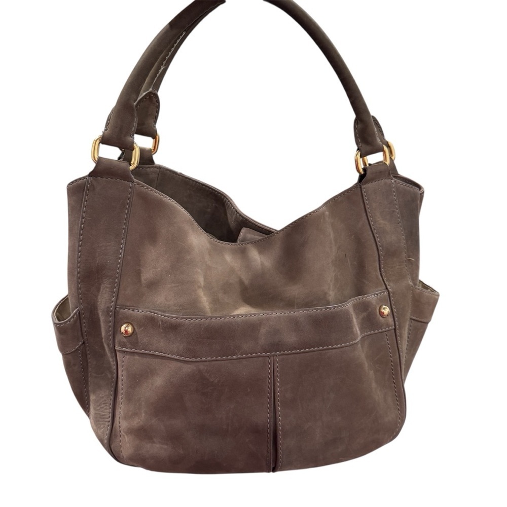 J. Crew Collection Oiled Leather Handbag Campo Bag Preppy Chic Large Taupe Gray